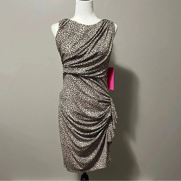 Betsey Johnson Animal Print Ruched Sleeveless Sheath Dress - Picture 3 of 15